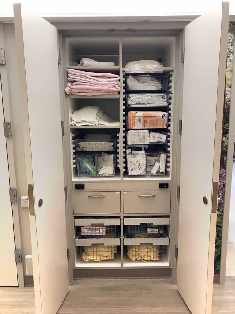 Interior of Pass Through Nurse Server, fully stocked